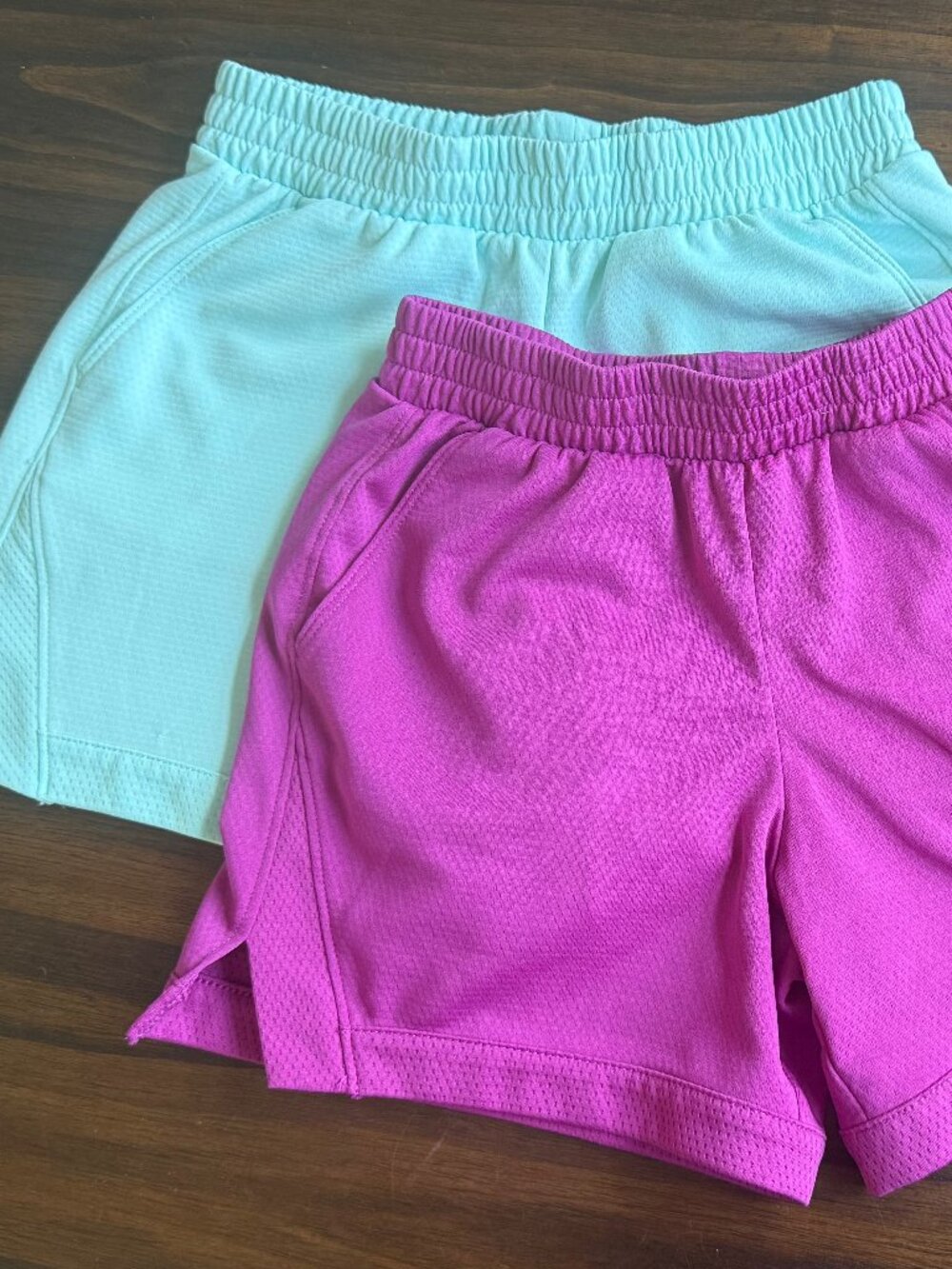 Athletic Works | 2 pack | Girls Athletic Shorts | Aqua and Purple-Pink | M 7/8